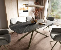 EsstischEdge Boot 180-220x100 cm Laminam® Keramik Noir Desir Braun Kreuzgestell Rechteck Effektfinish Titan ausziehbar Sofort versandfertig