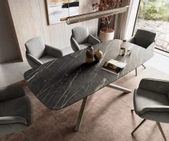 EsstischEdge Boot 180-220x100 cm Laminam® Keramik Noir Desir Braun Kreuzgestell Rechteck Effektfinish Titan ausziehbar Sofort versandfertig