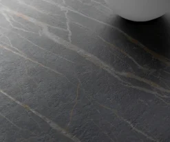 EsstischEdge Boot 180-220x100 cm Laminam® Keramik Noir Desir Braun Kreuzgestell Rechteck Edelstahl Graphit ausziehbar Sofort versandfertig