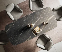EsstischEdge Boot 180-220x100 cm Laminam® Keramik Noir Desir Braun Kreuzgestell Rechteck Edelstahl Graphit ausziehbar Sofort versandfertig