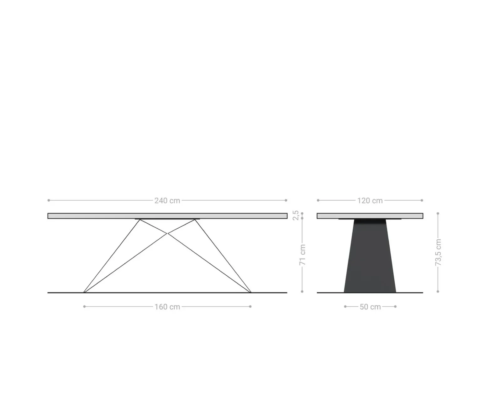 EsstischEdge Boot 240x120x2,5-3 Eiche Natur V-Gestell Flachstahl Schwarz Schweizer Kante Sofort versandfertig