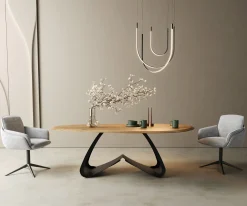 EsstischEdge Oval 220x120x2,5 Eiche Natur W-Gestell Metall Schwarz Flow- Sofort versandfertig