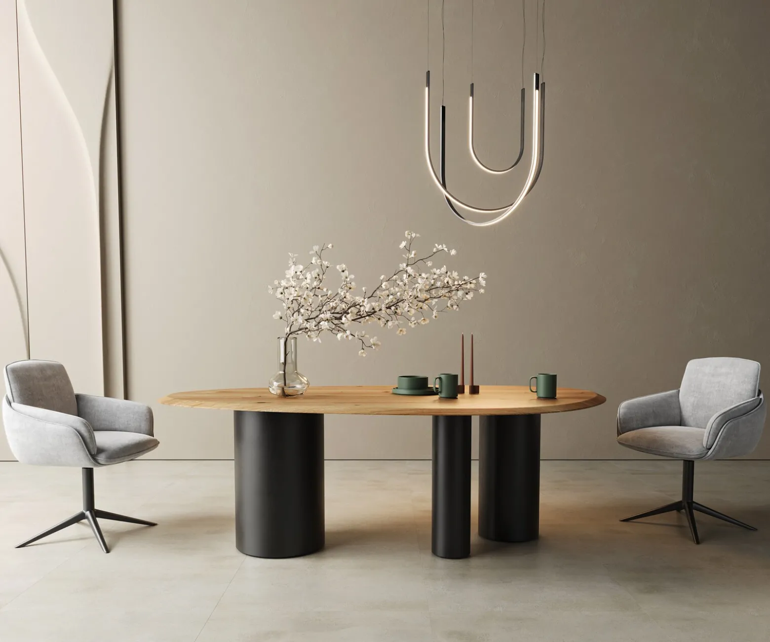 EsstischEdge Oval 220x120x2,5 Eiche Natur Troa Metall Schwarz Flow- Sofort versandfertig