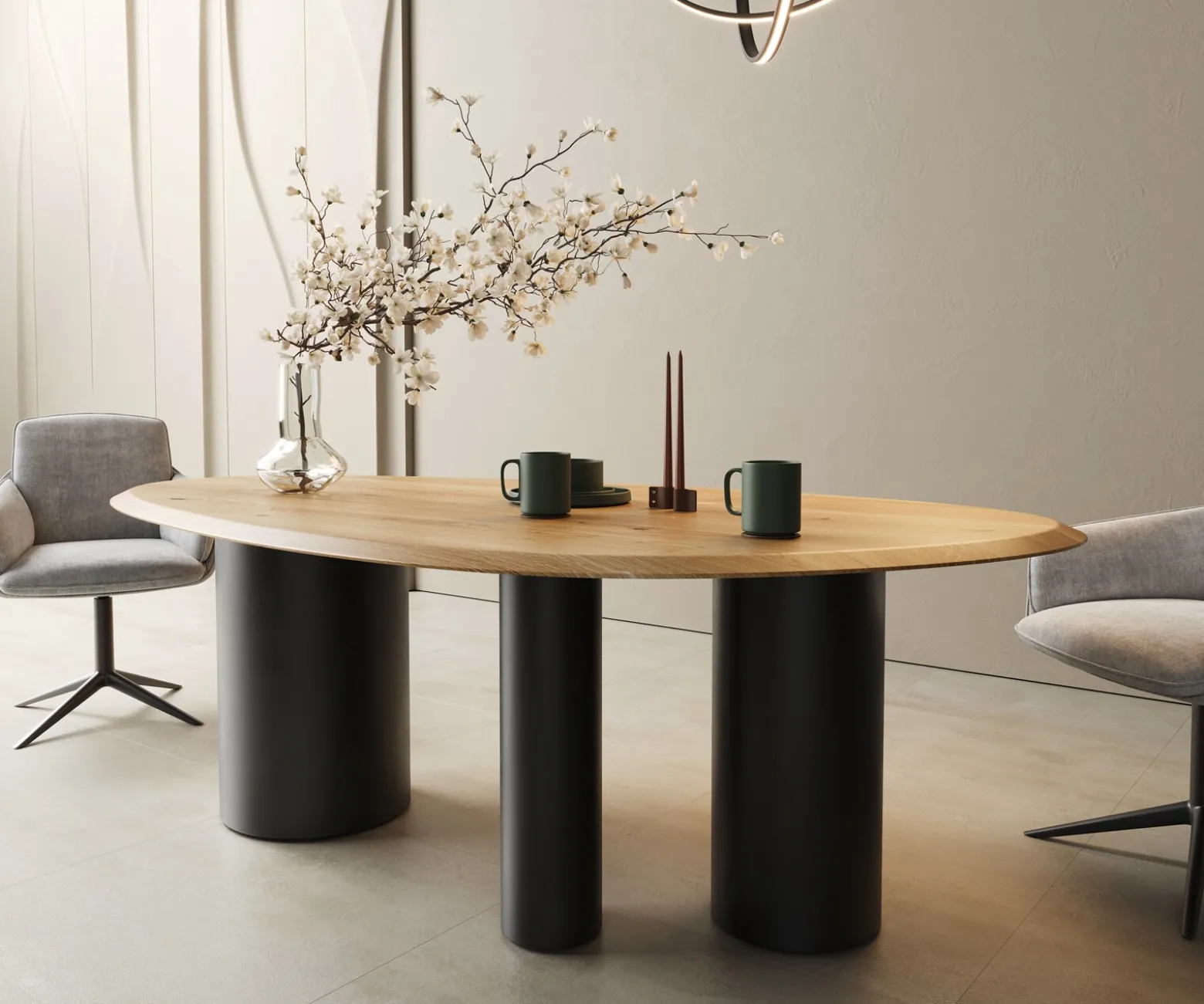 EsstischEdge Oval 220x120x2,5 Eiche Natur Troa Metall Schwarz Flow- Sofort versandfertig