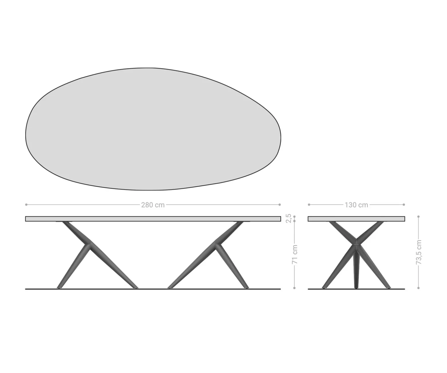 EsstischEdge Oval 280x130x2,5 Eiche Natur Estelar rund Metall Schwarz Flow- Sofort versandfertig