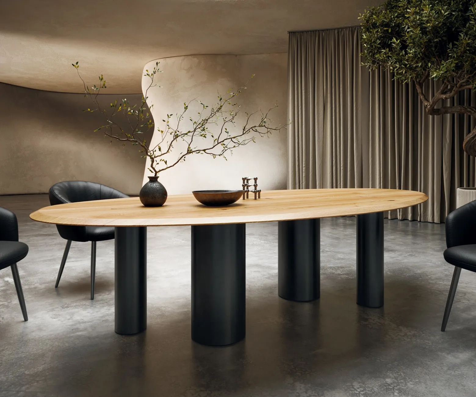 EsstischEdge Oval 280x130x2,5 Eiche Natur Pilier Metall Schwarz Flow- Sofort versandfertig