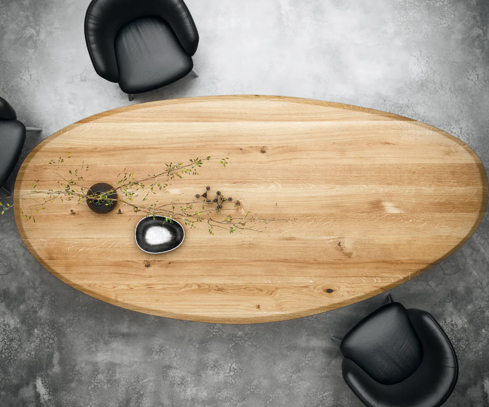 EsstischEdge Oval 280x130x2,5 Eiche Natur Pilier Edelstahl gebürstet Flow- Sofort versandfertig