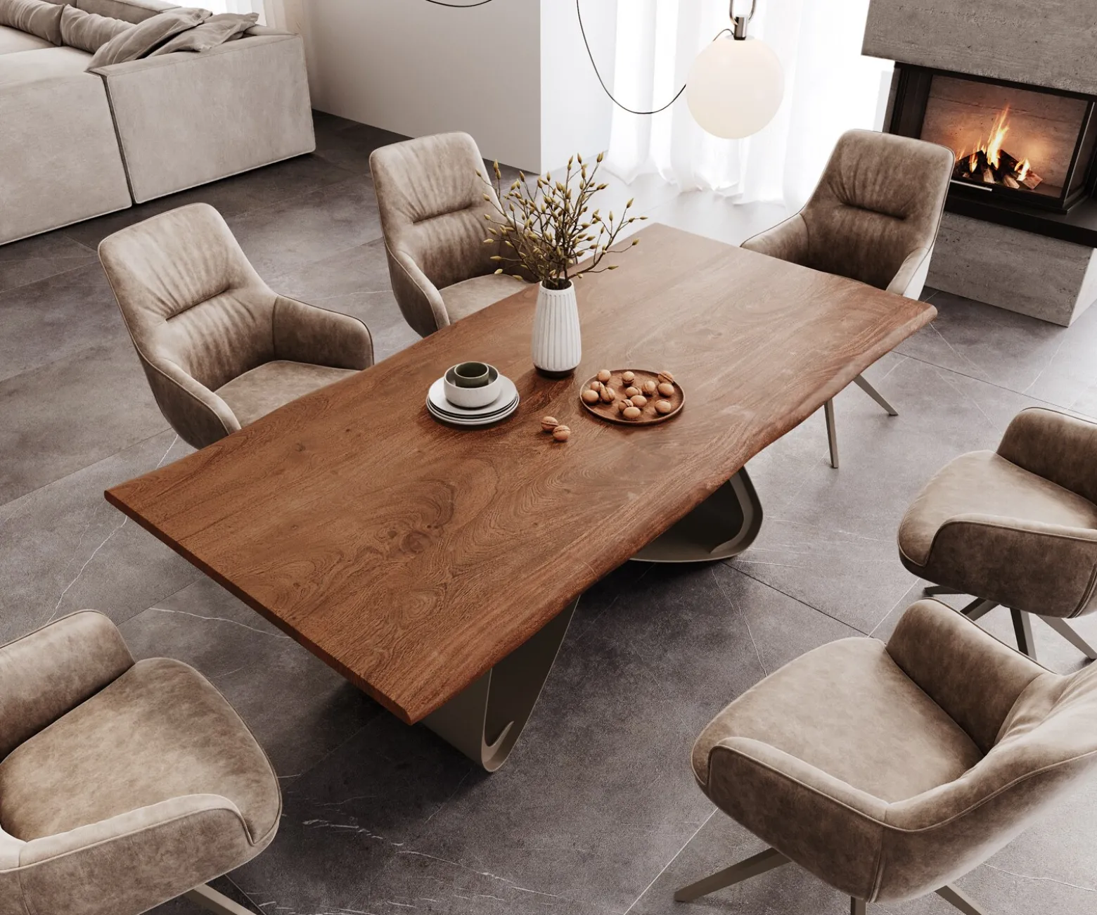 EsstischEdge 200x100 Akazie Braun W-Gestell Metall Effektfinish Titan Live- Sofort versandfertig