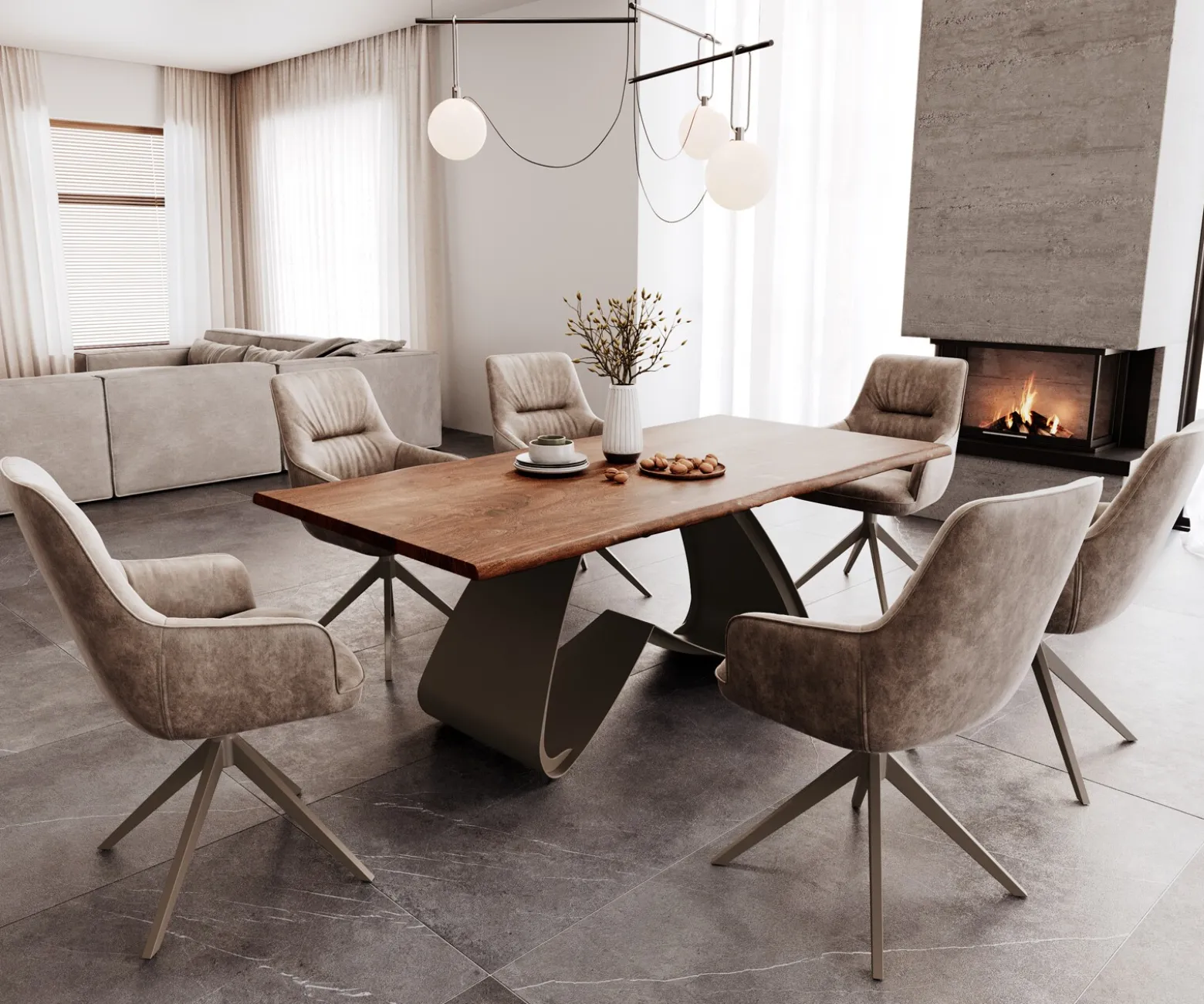 EsstischEdge 200x100 Akazie Braun W-Gestell Metall Effektfinish Titan Live- Sofort versandfertig