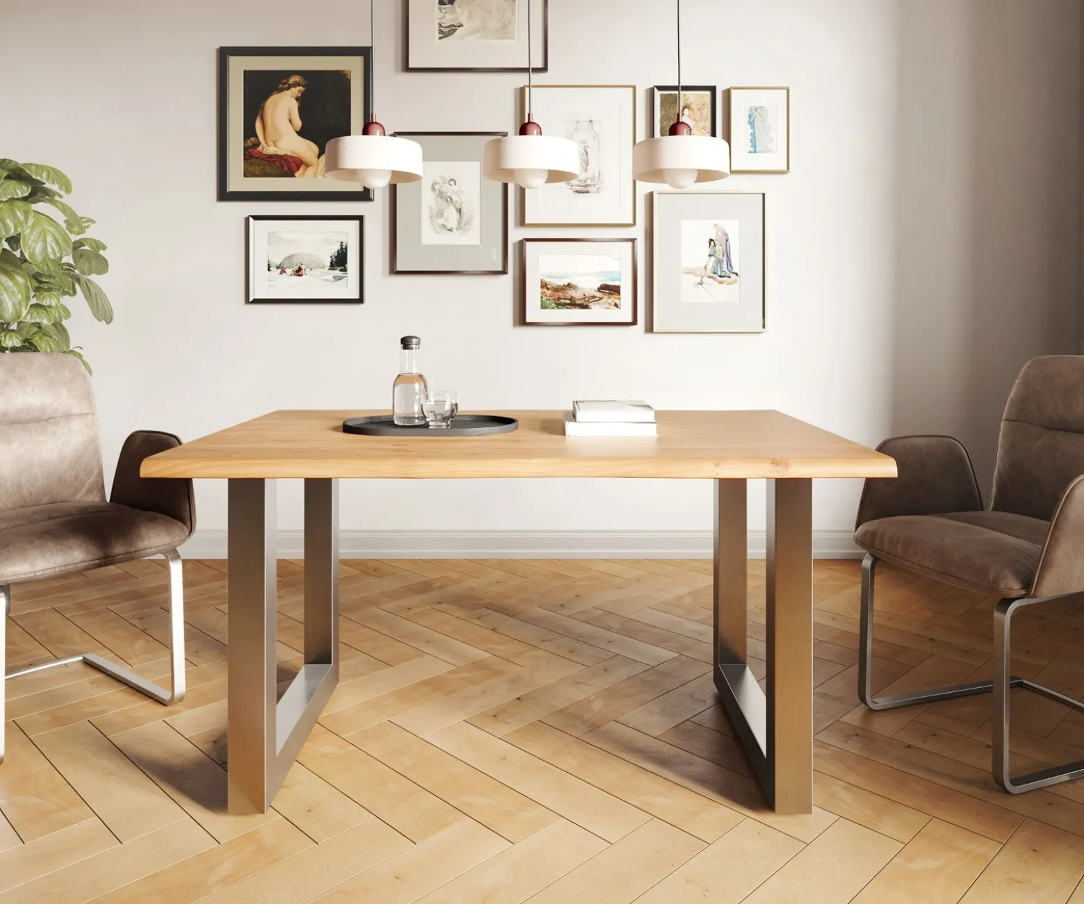 EsstischEdge 140x90 Akazie Natur Edelstahl Breit Live- Sofort versandfertig