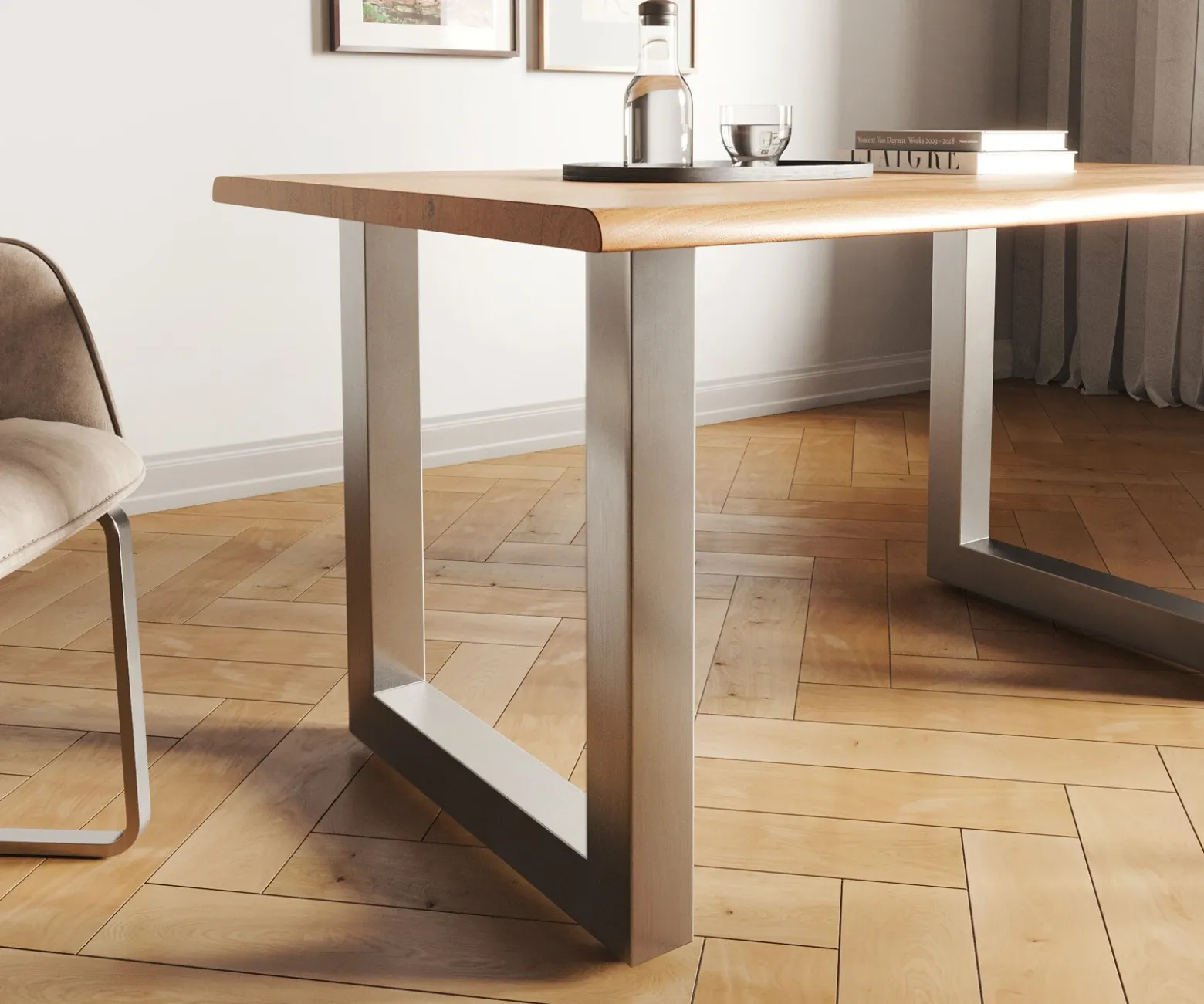 EsstischEdge 140x90 Akazie Natur Edelstahl Breit Live- Sofort versandfertig