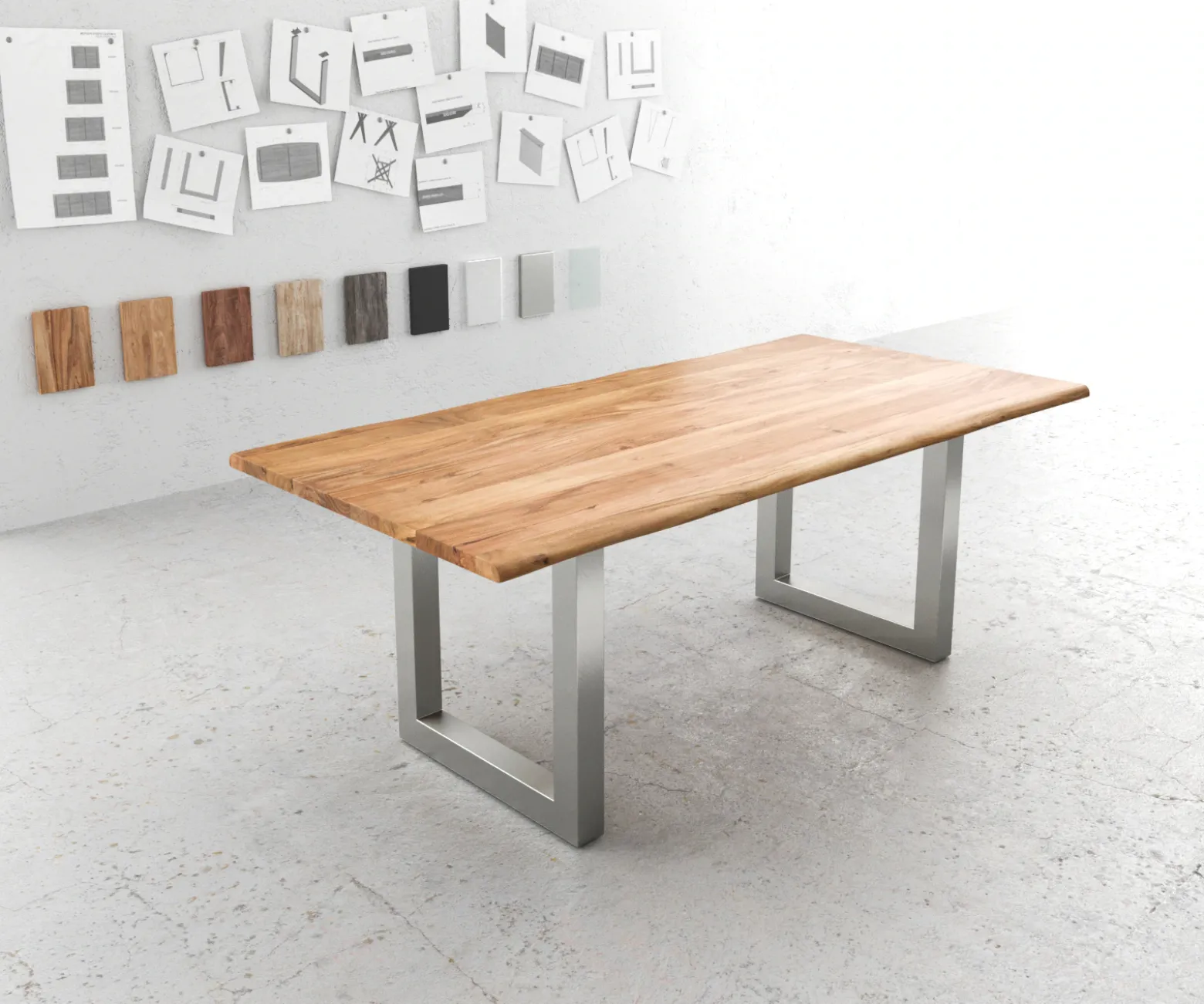 EsstischEdge 200x100 Akazie Natur Edelstahl Breit Live- Sofort versandfertig