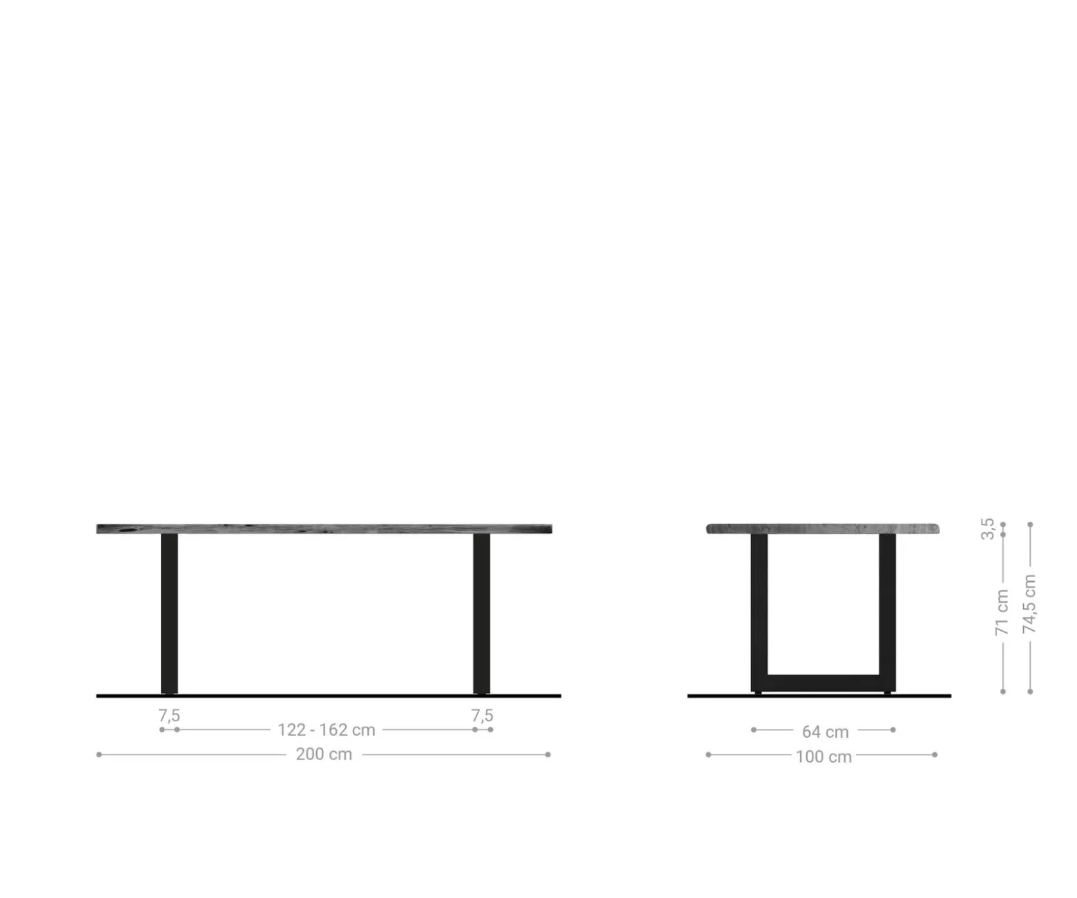 EsstischEdge 200x100 Akazie Natur Edelstahl Breit Live- Sofort versandfertig