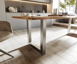 EsstischEdge 260x100 Akazie Natur Edelstahl Breit Live- Sofort versandfertig