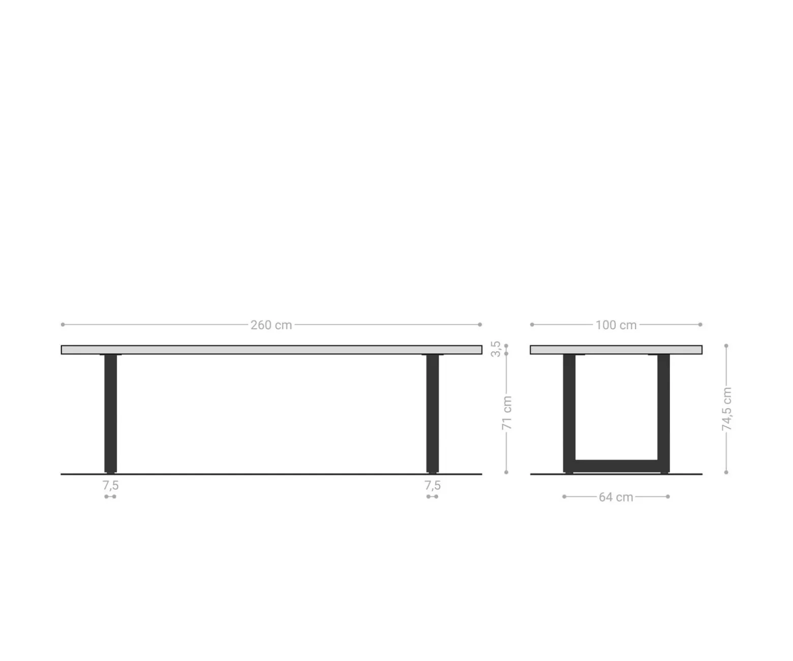 EsstischEdge 260x100 Akazie Natur Edelstahl Breit Live- Sofort versandfertig