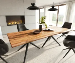 EsstischEdge 240x100 Akazie Natur Estelar rund Metall Schwarz Live- Sofort versandfertig
