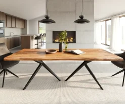 EsstischEdge 240x100 Akazie Natur Estelar rund Metall Schwarz Live- Sofort versandfertig