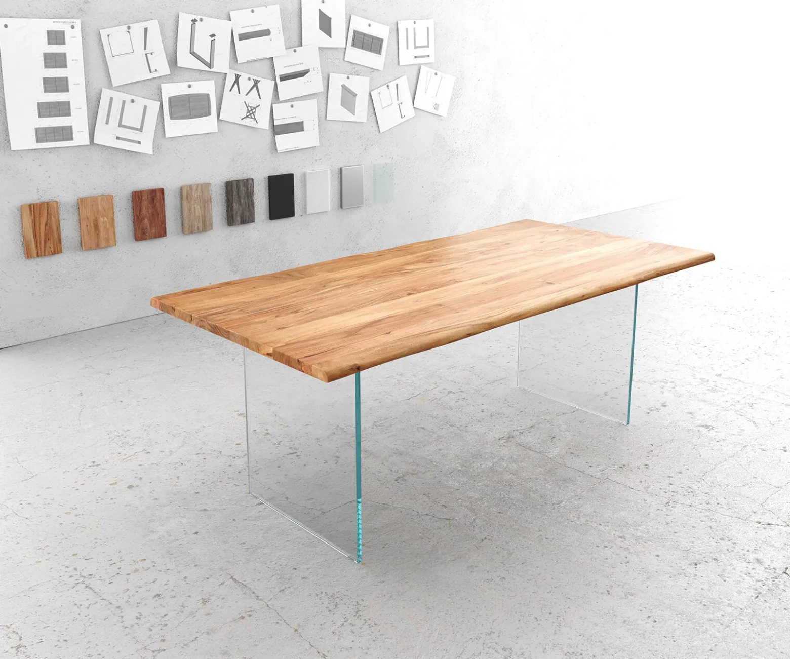 EsstischEdge 200x100 Akazie Natur Glas Live- Sofort versandfertig