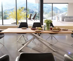 EsstischEdge 260x100 Akazie Natur Kreuzgestell Rechteck Edelstahl Live- Sofort versandfertig