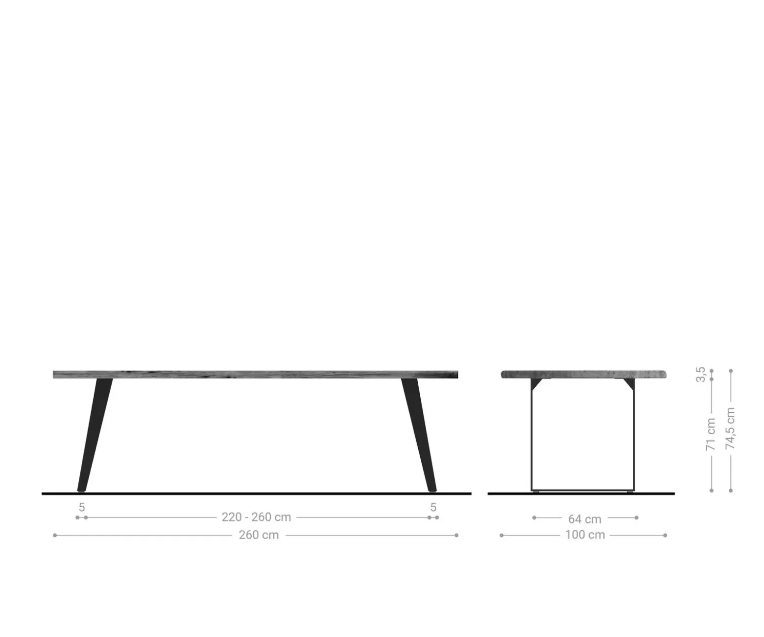 EsstischEdge 260x100 Akazie Natur Metall Schräg Live- Sofort versandfertig