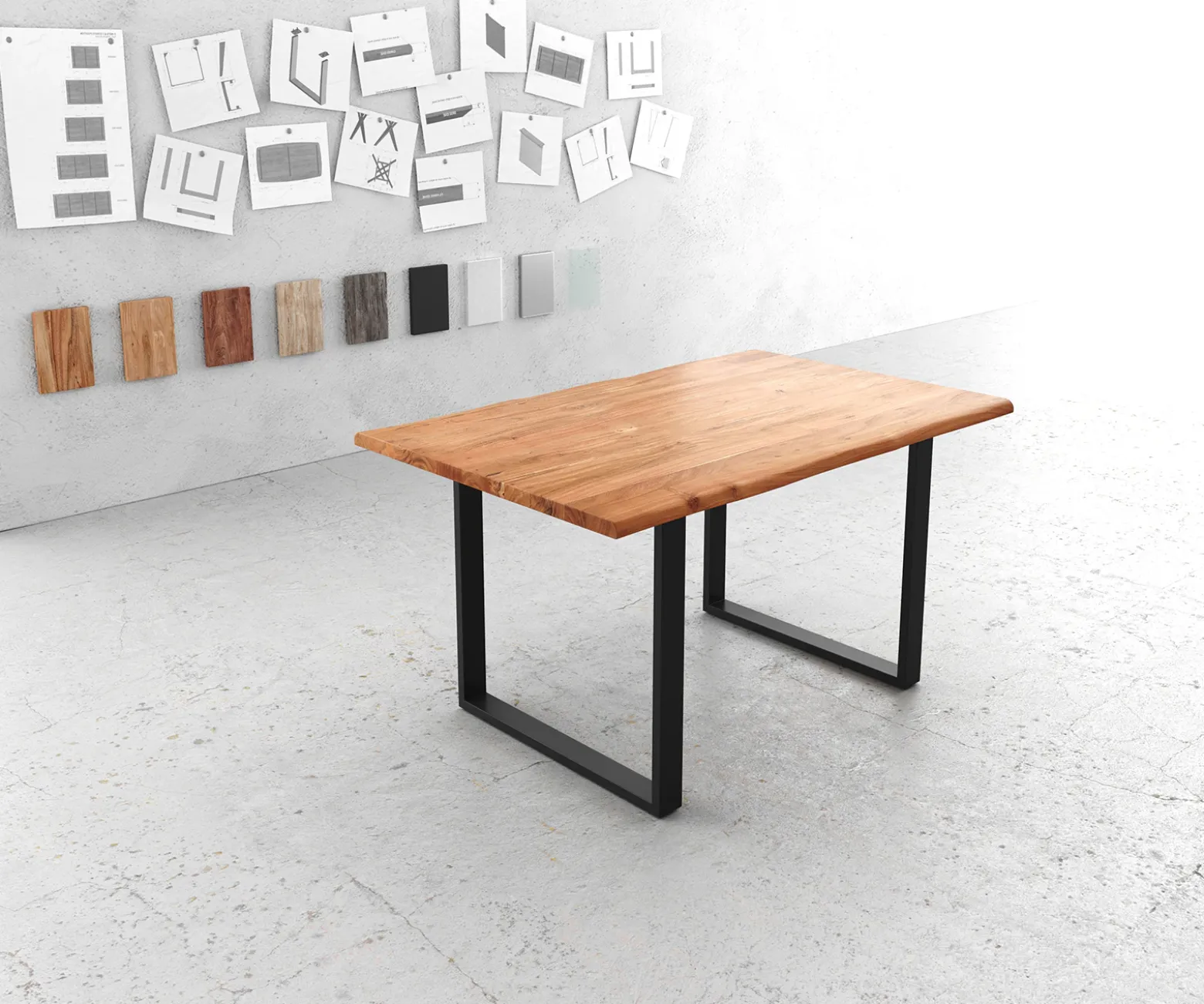 EsstischEdge 140x90 Akazie Natur Metall Schmal schwarz Live- Sofort versandfertig