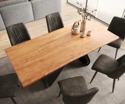 EsstischEdge 200x100 Akazie Natur W-Gestell Metall Schwarz Live- Sofort versandfertig