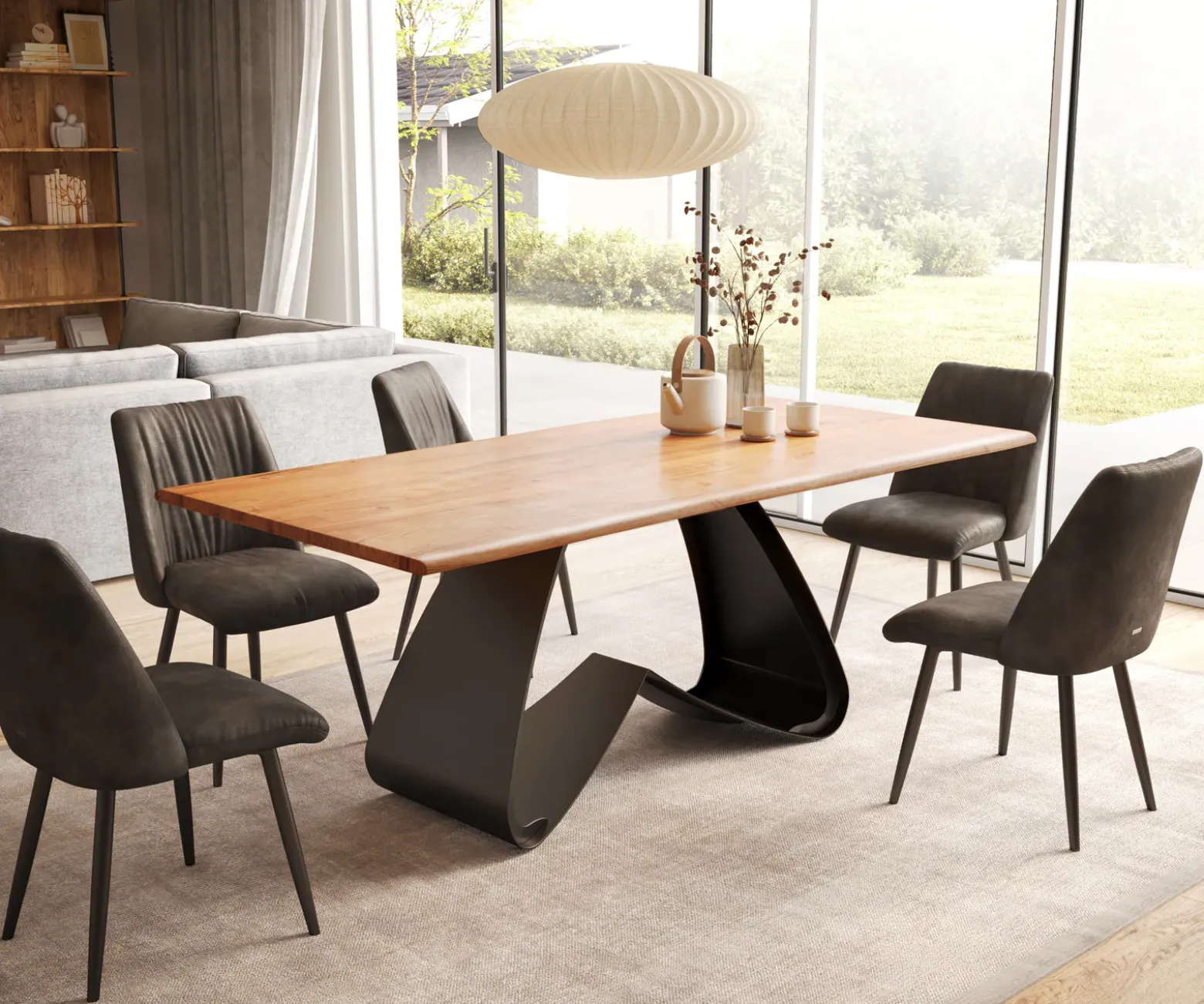 EsstischEdge 200x100 Akazie Natur W-Gestell Metall Schwarz Live- Sofort versandfertig
