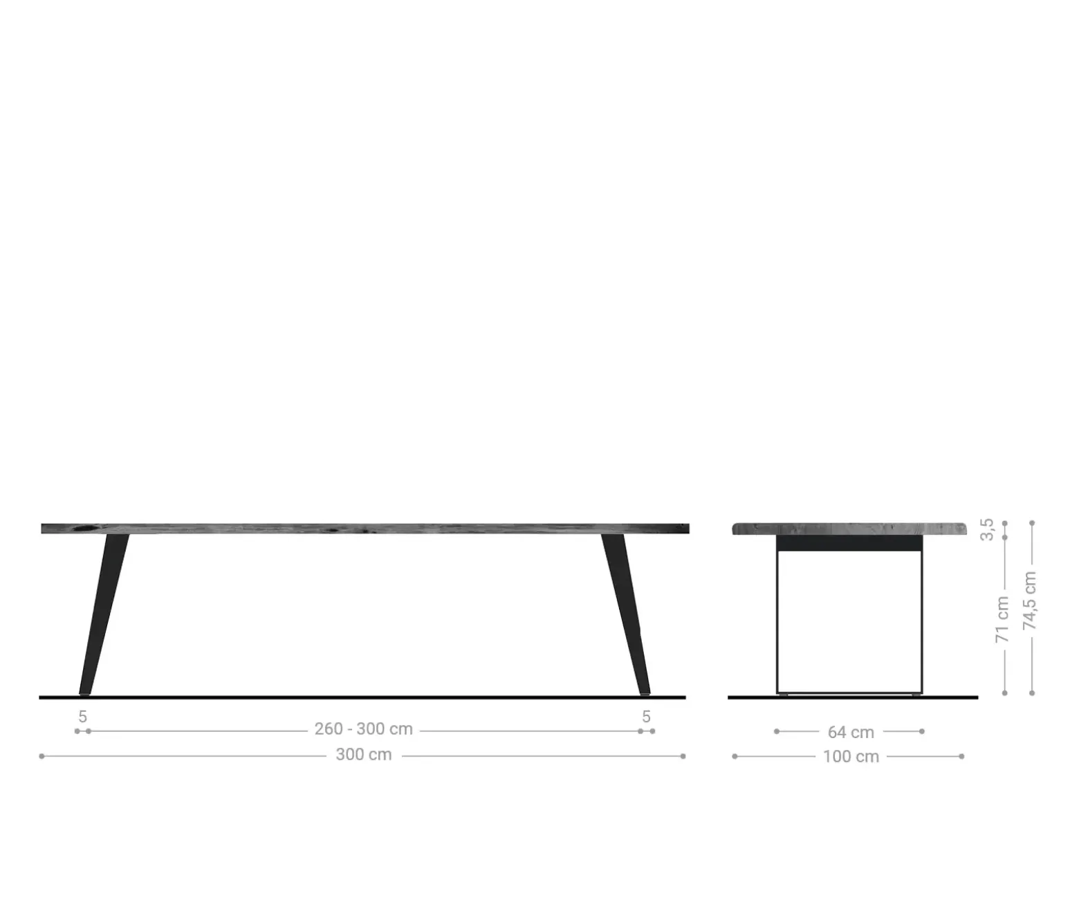EsstischEdge 300x100cm Akazie Braun Edelstahl Silber schräg Live- Versandfertig ca. 07.11.26