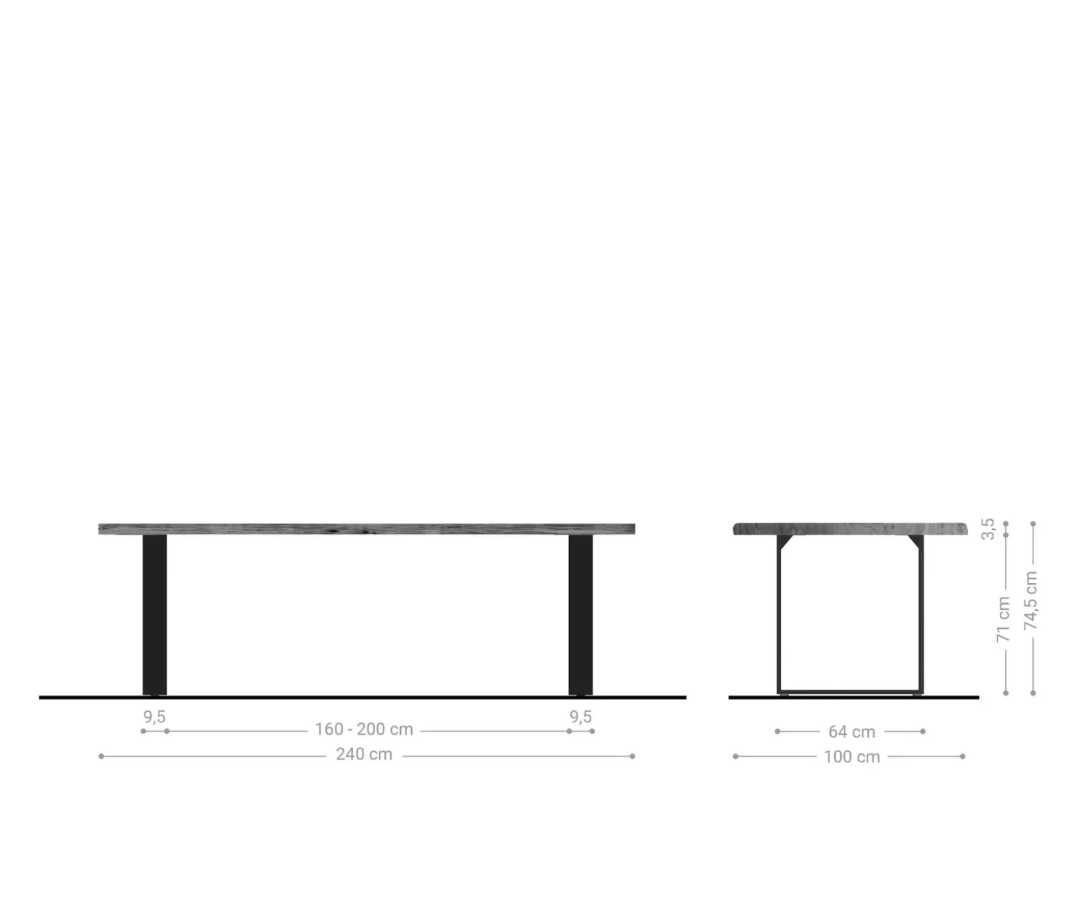 EsstischEdge 240x100cm Akazie Natur Edelstahl schmal Live- Sofort versandfertig