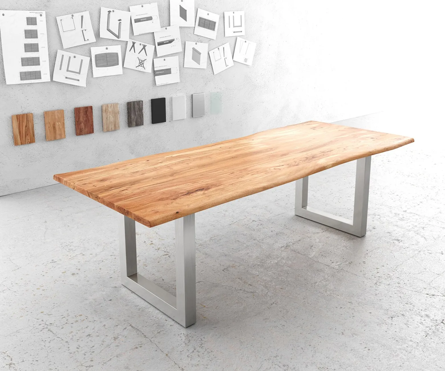 EsstischEdge 240x100cm Akazie Natur Edelstahl breit Live- Sofort versandfertig