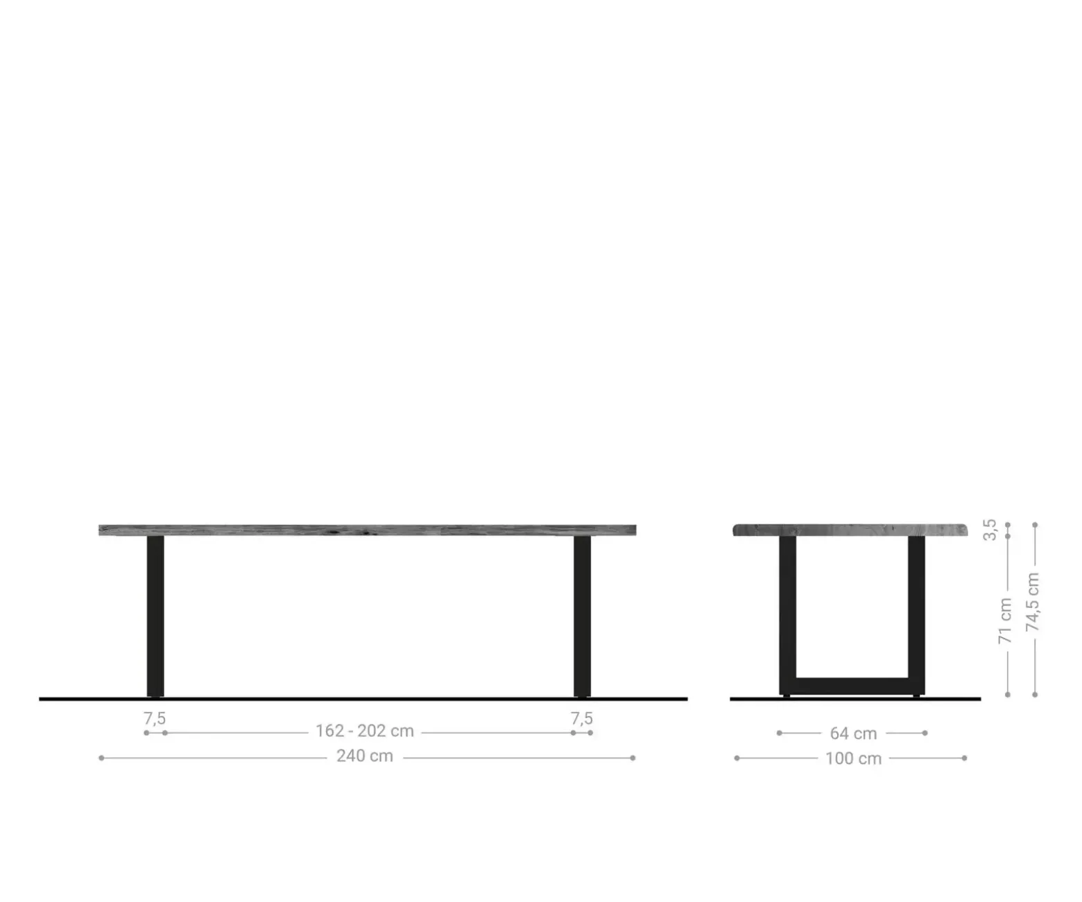 EsstischEdge 240x100cm Akazie Natur Edelstahl breit Live- Sofort versandfertig