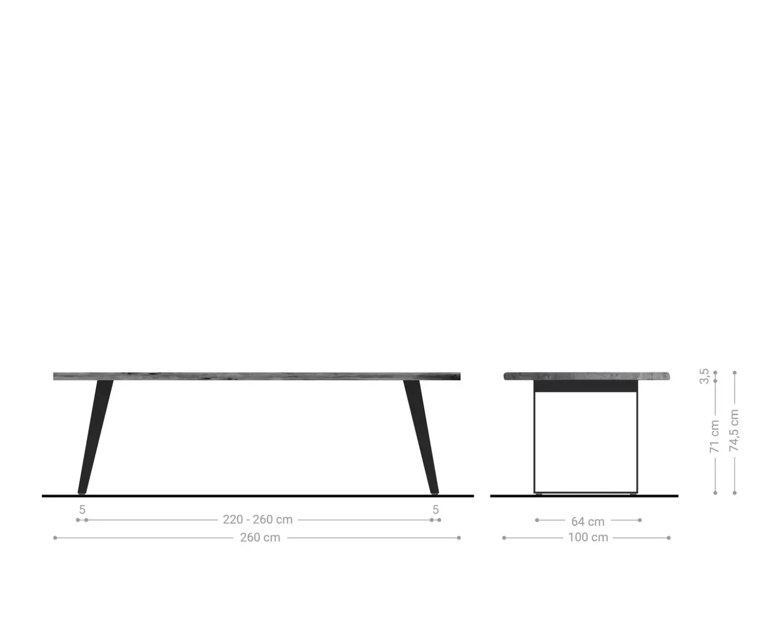 EsstischEdge 260x100cm Akazie Natur Edelstahl Silber schräg Live- Sofort versandfertig