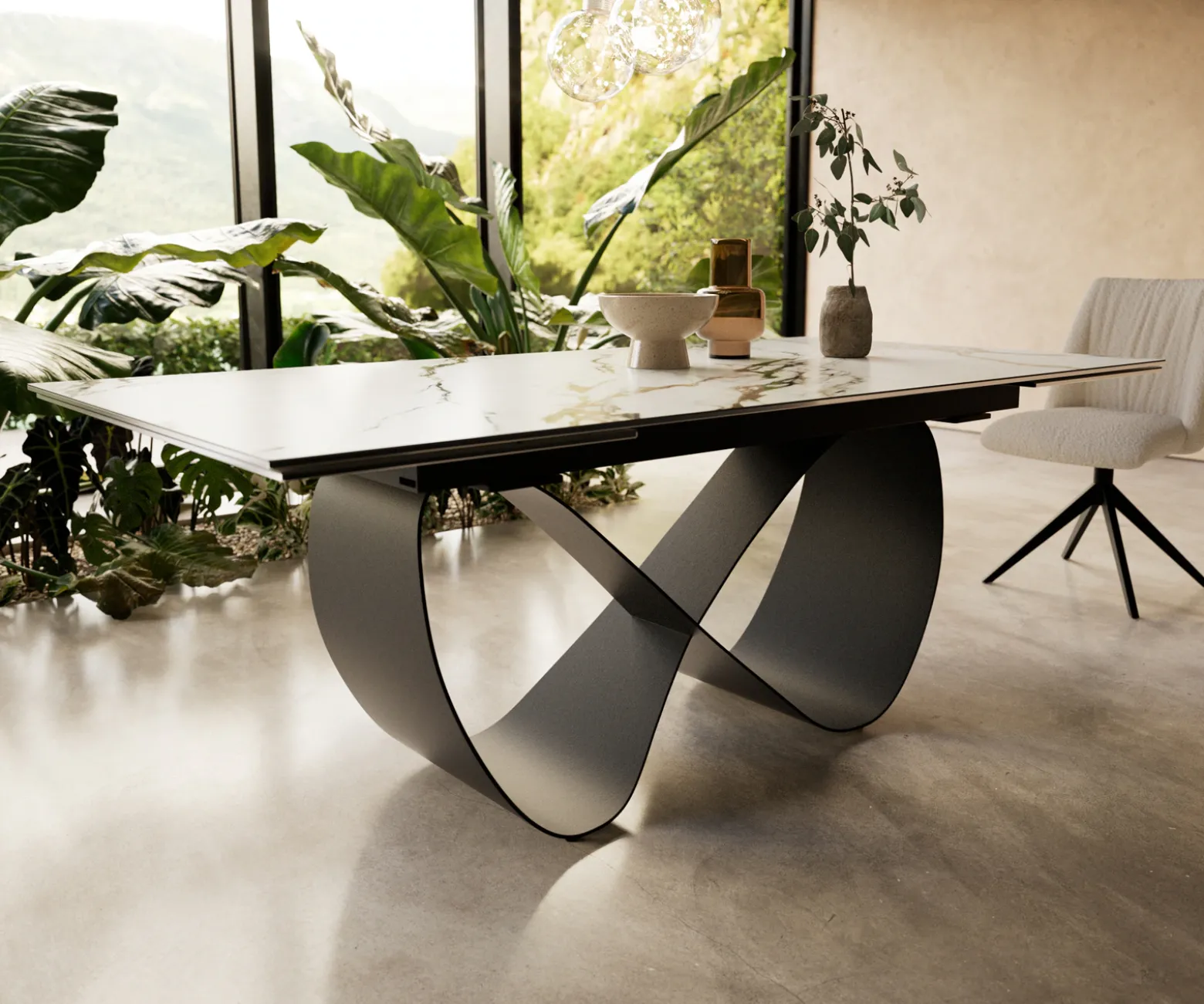 EsstischEdge 200-300x100 cm Keramik Calacatta Luxe Weiß-Gold-Grau Infinity Metall Schwarz ausziehbar Versandfertig ca. 25.09.26