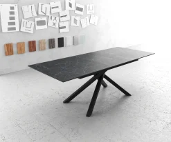 EsstischEdge 180-220x100cm Keramik Laminam®Nero Greco Anthrazit Kreuzgestell Rechteck Schwarz ausziehbar Sofort versandfertig