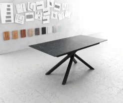 EsstischEdge 180-220x100cm Keramik Laminam®Nero Greco Anthrazit Kreuzgestell Rechteck Schwarz ausziehbar Sofort versandfertig