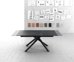 EsstischEdge 180-220x100cm Keramik Laminam®Nero Greco Anthrazit Kreuzgestell Rechteck Schwarz ausziehbar Sofort versandfertig