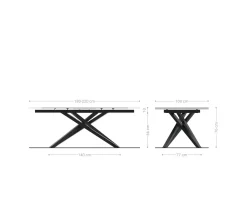 EsstischEdge 180-220x100cm Keramik Laminam®Nero Greco Anthrazit Kreuzgestell Rechteck Schwarz ausziehbar Sofort versandfertig