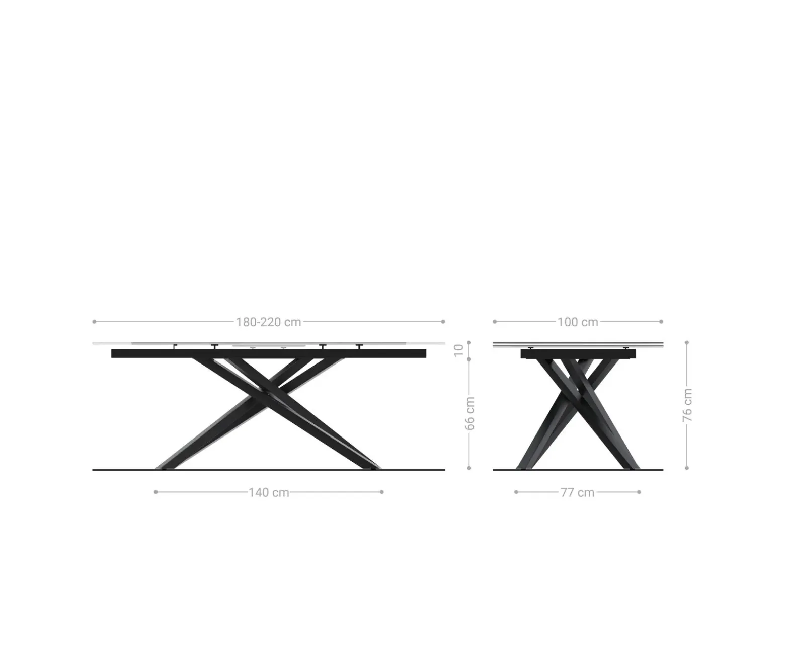 EsstischEdge 180-220x100cm Keramik Laminam®Nero Greco Anthrazit Kreuzgestell Rechteck Schwarz ausziehbar Sofort versandfertig