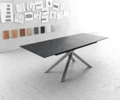EsstischEdge 180-220x100cm Keramik Laminam®Nero Greco Anthrazit Kreuzgestell Rechteck Edelstahl ausziehbar Sofort versandfertig
