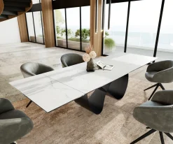 EsstischEdge 200-300x100 cm Keramik Laminam® Statuarietto Weiß Infinity Metall Schwarz ausziehbar Versandfertig ca. 28.10.26