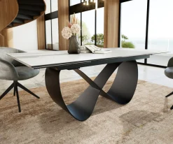 EsstischEdge 200-300x100 cm Keramik Laminam® Statuarietto Weiß Infinity Metall Schwarz ausziehbar Versandfertig ca. 28.10.26