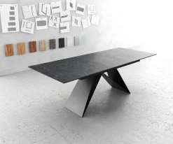 EsstischEdge 180-220x100cm Keramik Laminam®Nero Greco Anthrazit V-Mittelfuß Schwarz ausziehbar Sofort versandfertig
