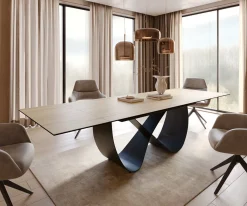EsstischEdge 200-300x100 cm Keramik Laminam® Sabbia Eichefarbig Infinity Metall Schwarz ausziehbar Versandfertig ca. 25.09.26
