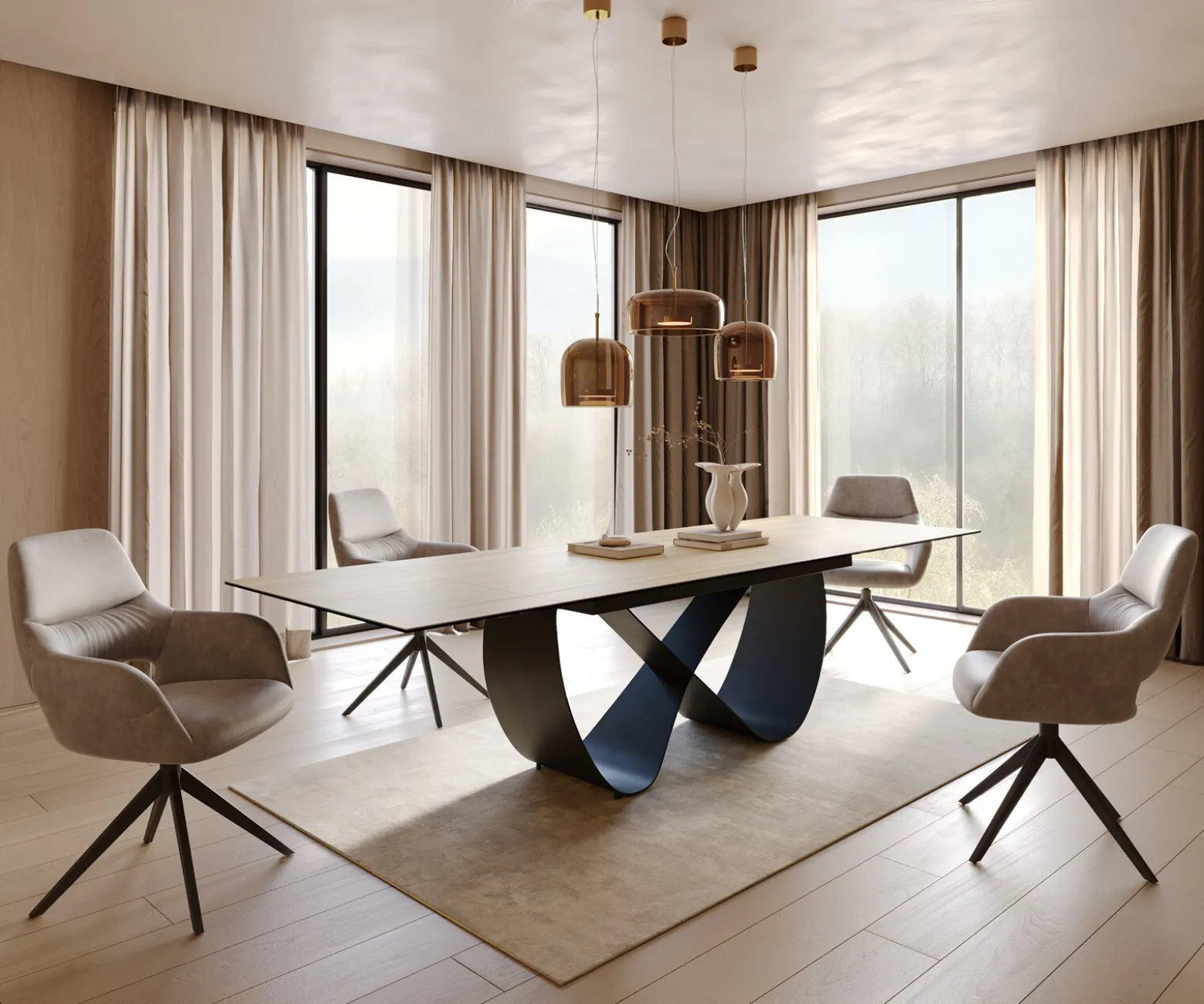 EsstischEdge 200-300x100 cm Keramik Laminam® Sabbia Eichefarbig Infinity Metall Schwarz ausziehbar Versandfertig ca. 25.09.26