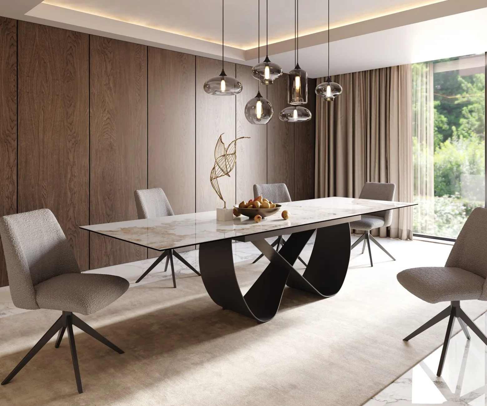 EsstischEdge 200-300x100 cm Keramik Minas Melange Weiß-Beige Infinity Metall Schwarz ausziehbar Versandfertig ca. 25.09.26