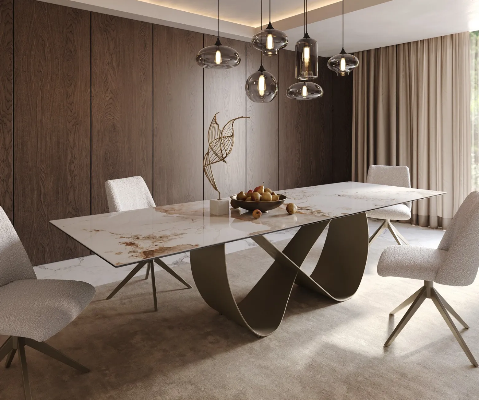 EsstischEdge 300x100cm Keramik Minas Melange Weiß-Beige Infinity Metall Effektfinish Titan Sofort versandfertig