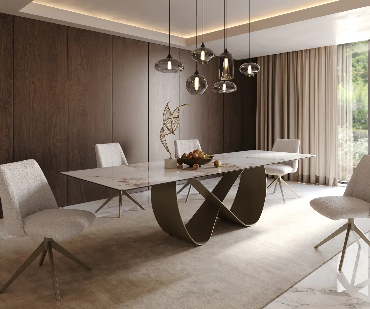 EsstischEdge 300x100cm Keramik Minas Melange Weiß-Beige Infinity Metall Effektfinish Titan Sofort versandfertig