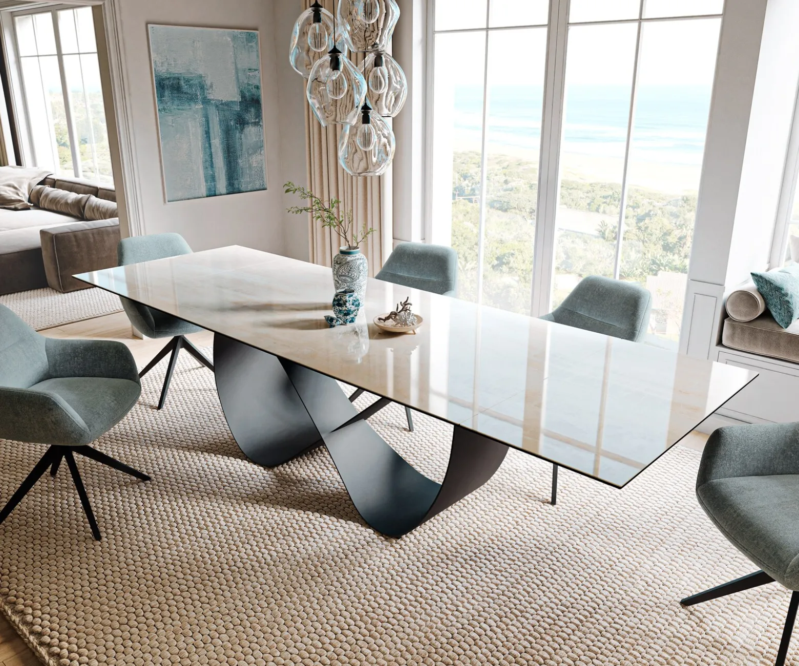 EsstischEdge 200-300x100 cm Keramik Onyx Champagne Infinity Metall Schwarz ausziehbar Versandfertig ca. 25.09.26