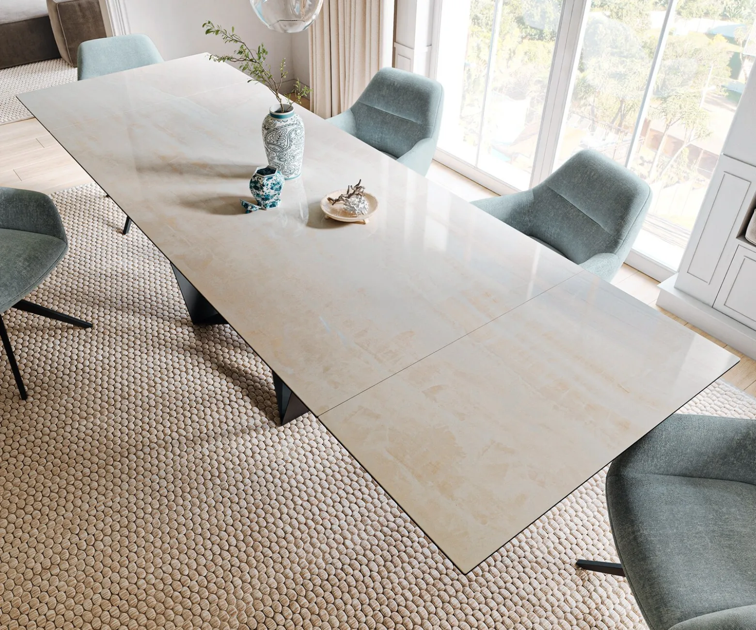 EsstischEdge 200-300x100 cm Keramik Onyx Champagne Spider Flachstahl Schwarz ausziehbar Versandfertig ca. 25.09.26