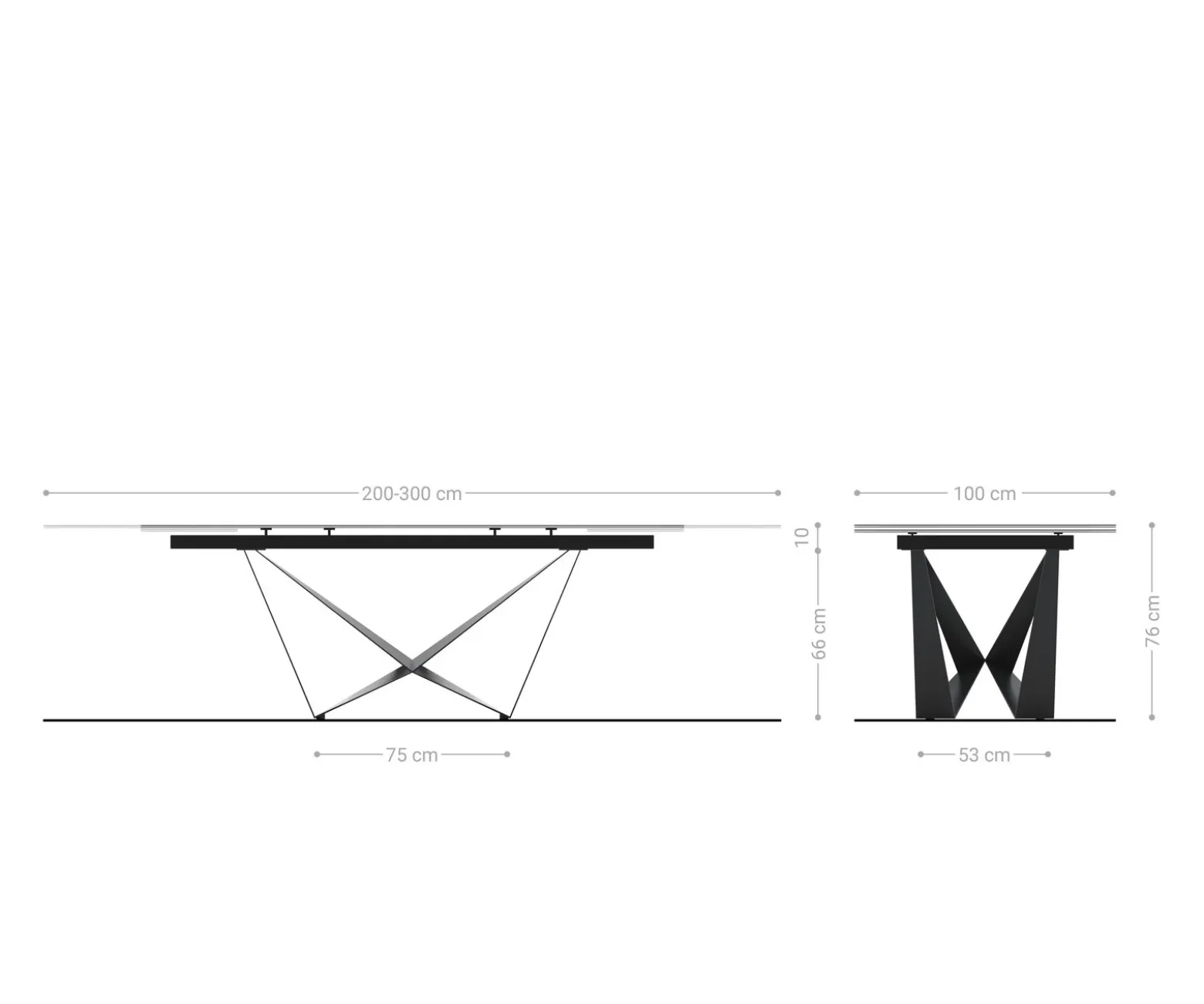 EsstischEdge 200-300x100 cm Keramik Onyx Champagne Spider Flachstahl Schwarz ausziehbar Versandfertig ca. 25.09.26